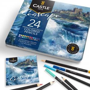 Castle Art 24 бр. комплект цветни моливи (Морски пейзаж), в метална кутия