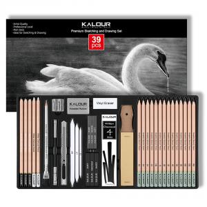 KALOUR 39 бр. комплект графитни и въгленови моливи за рисуване+ аксесоари, в картонена кутия