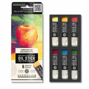Sennelier маслена боя мини стик 6 цвята , двуцветна ябълка   