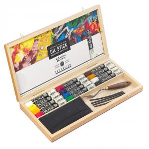 Sennelier маслена боя на стик 12 цвята комплект в дървена кутия   